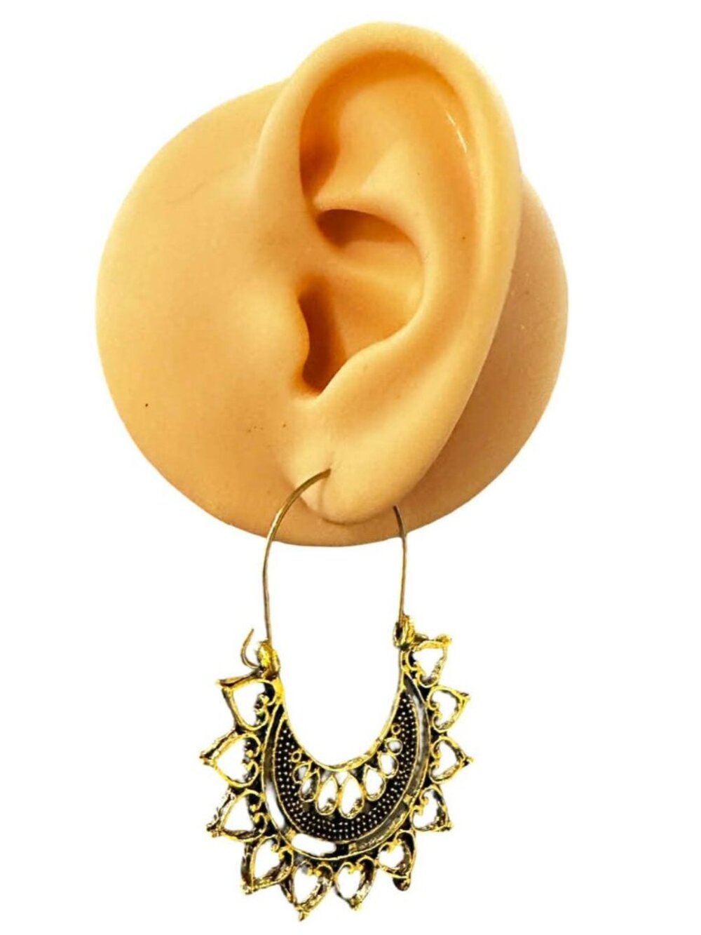 Bohemian Hoop Earrings Gold Tone Filigree Style Boho Moroccan Womens